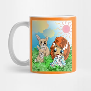 Cute Baby with her Bunny Friends Mug